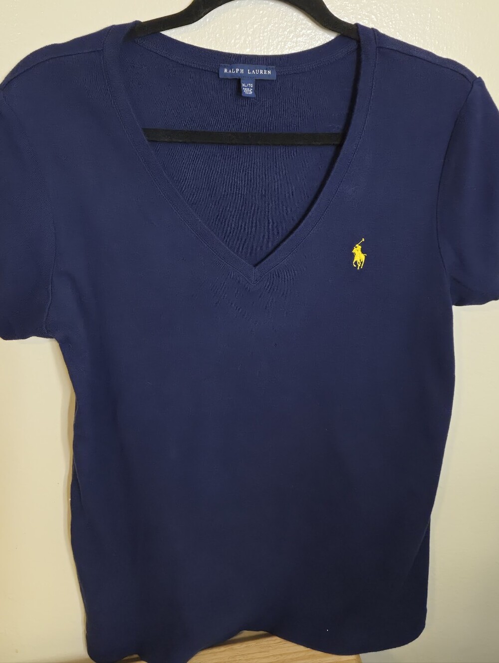 Ralph Lauren Navy V-Neck Short Sleeve Tee with Yellow Pony